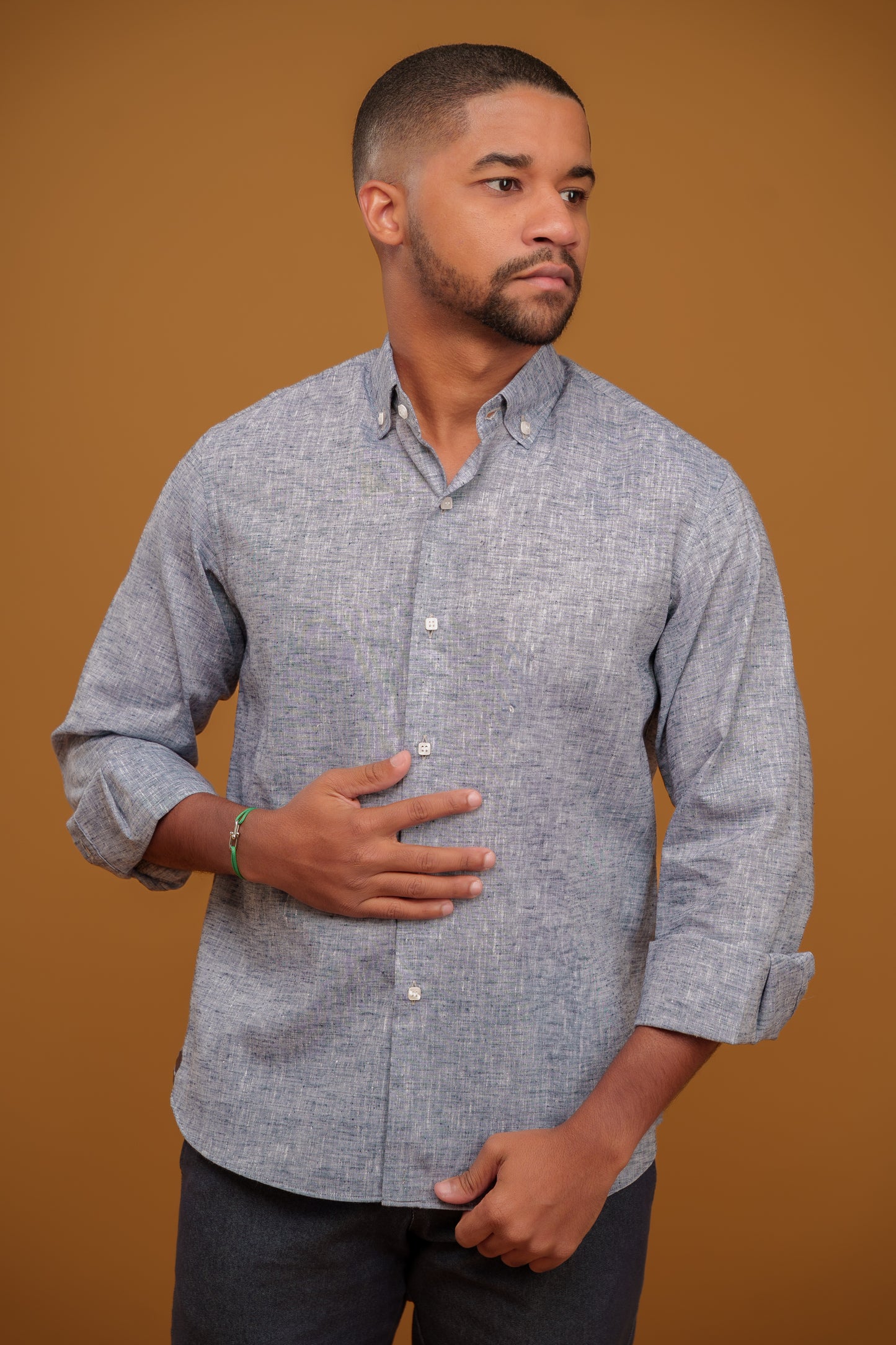 GRAY HEATHER LINEN-COTTON SHIRT