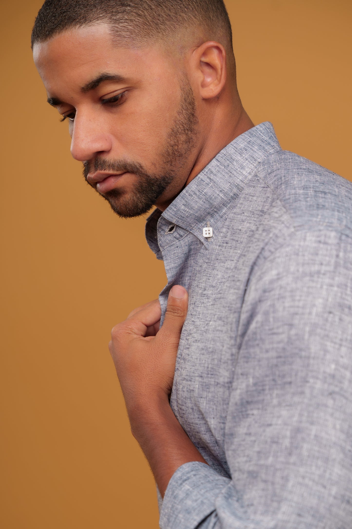GRAY HEATHER LINEN-COTTON SHIRT