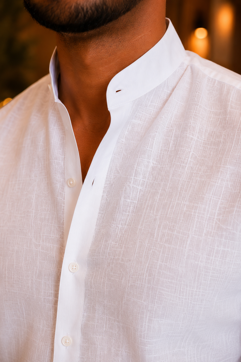 WHITE BAND COLLAR LINEN-COTTON SHIRT