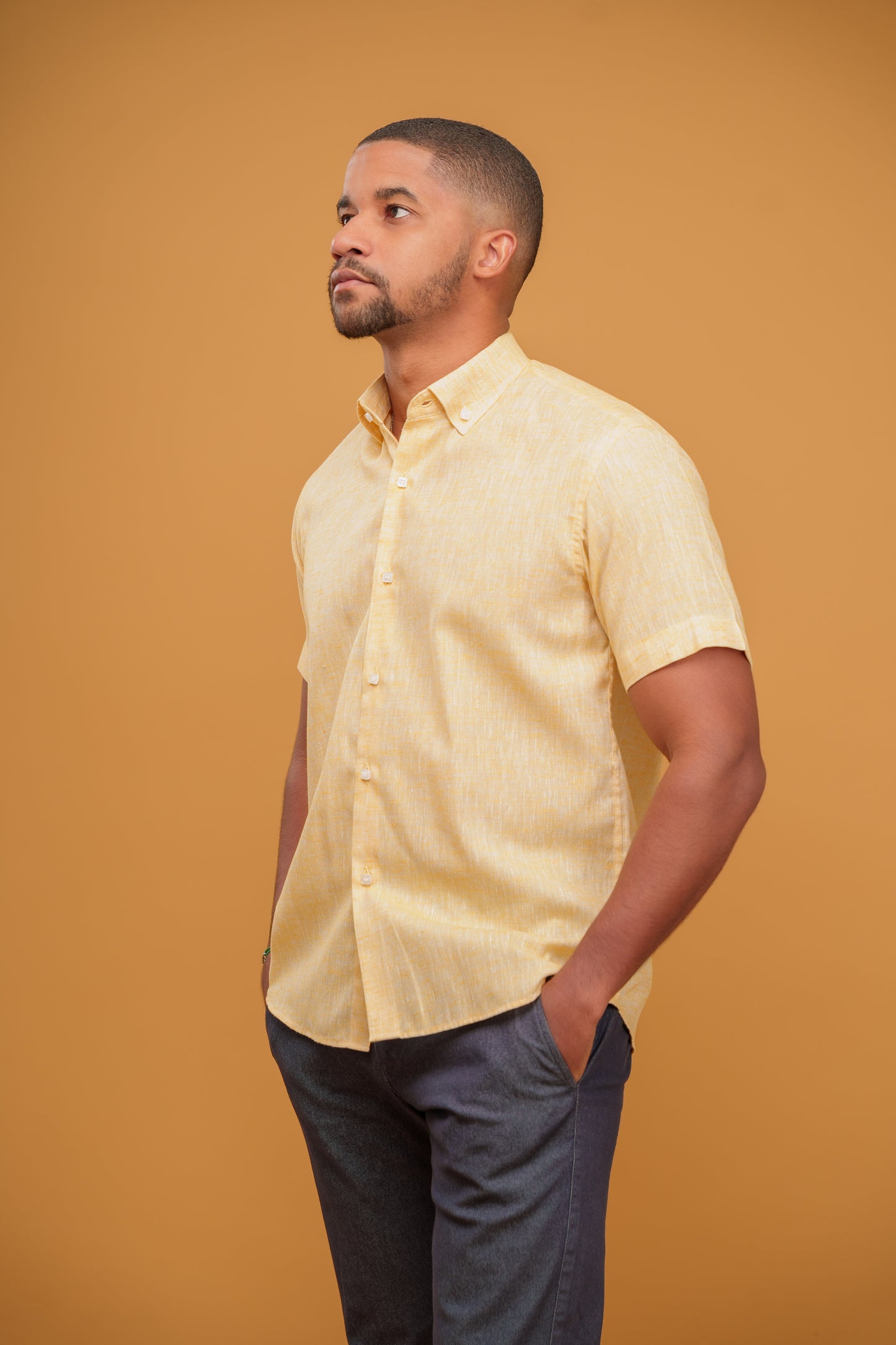 YELLOW LINEN-COTTON SHIRT