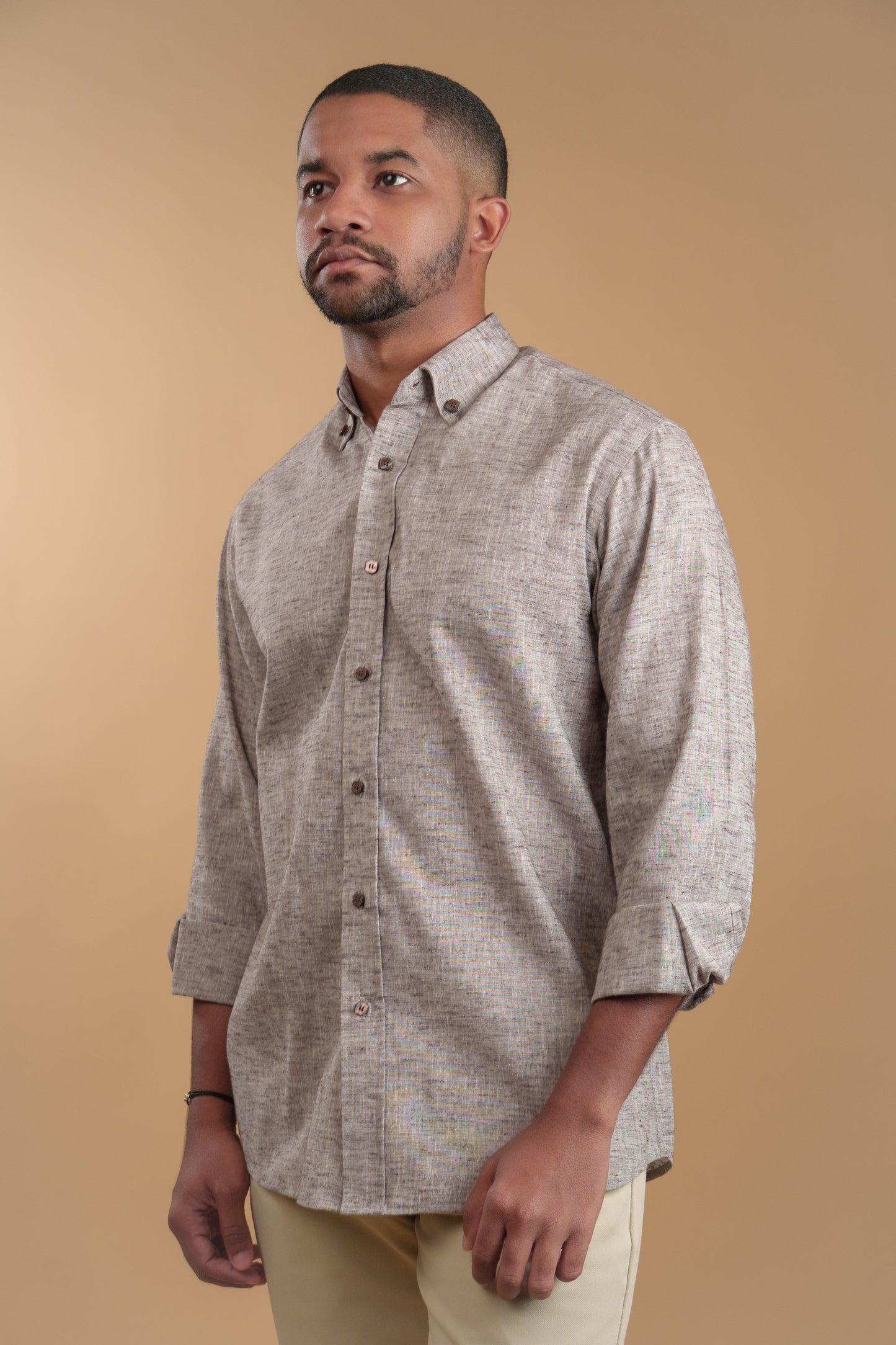 BROWN HEATHER LINEN-COTTON SHIRT