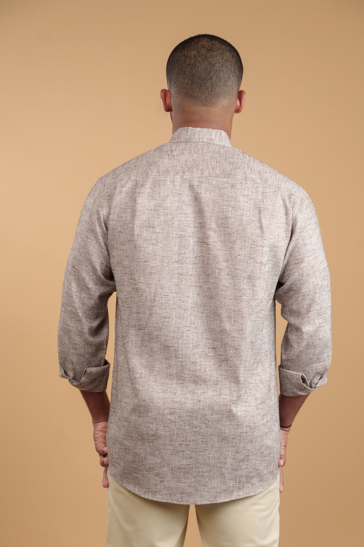BROWN HEATHER LINEN-COTTON SHIRT