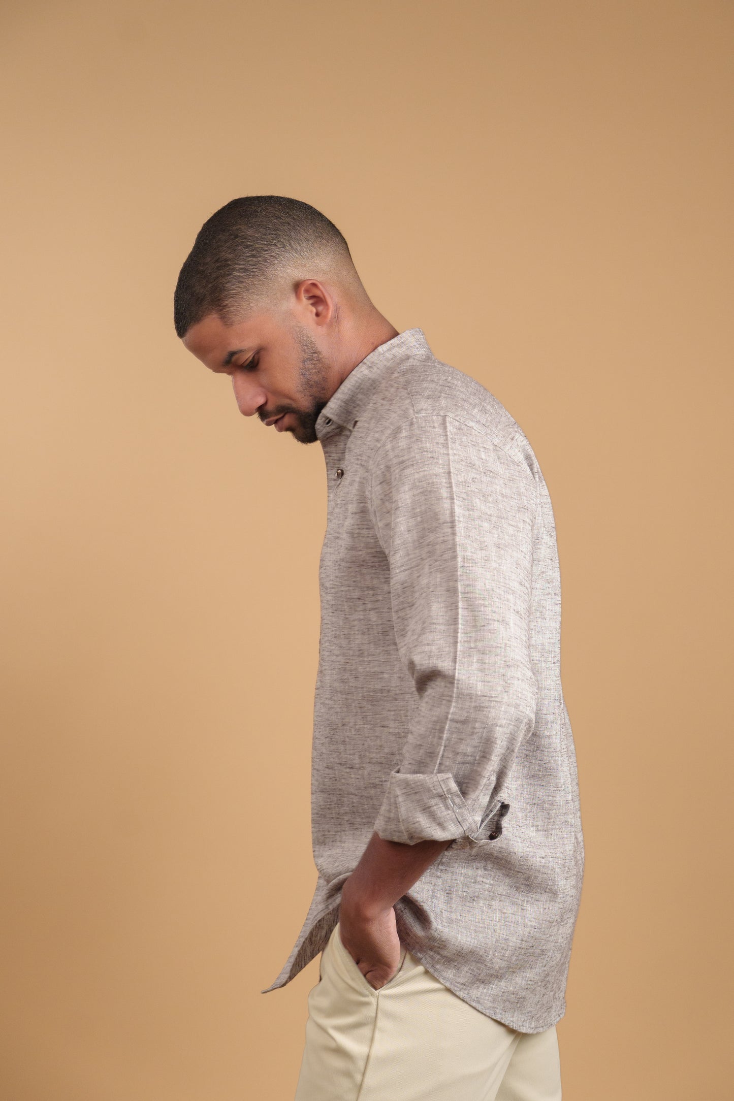 BROWN HEATHER LINEN-COTTON SHIRT