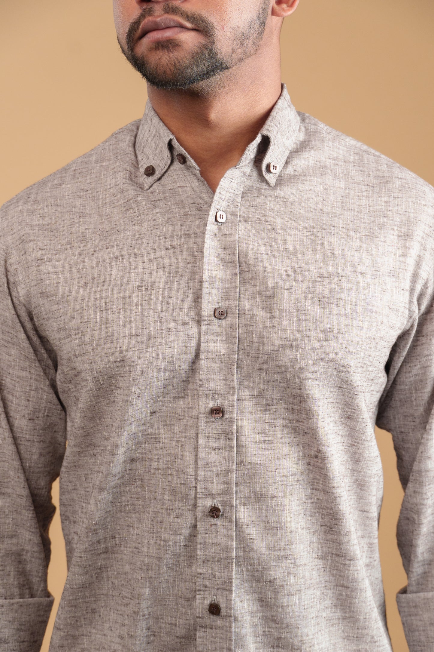 BROWN HEATHER LINEN-COTTON SHIRT