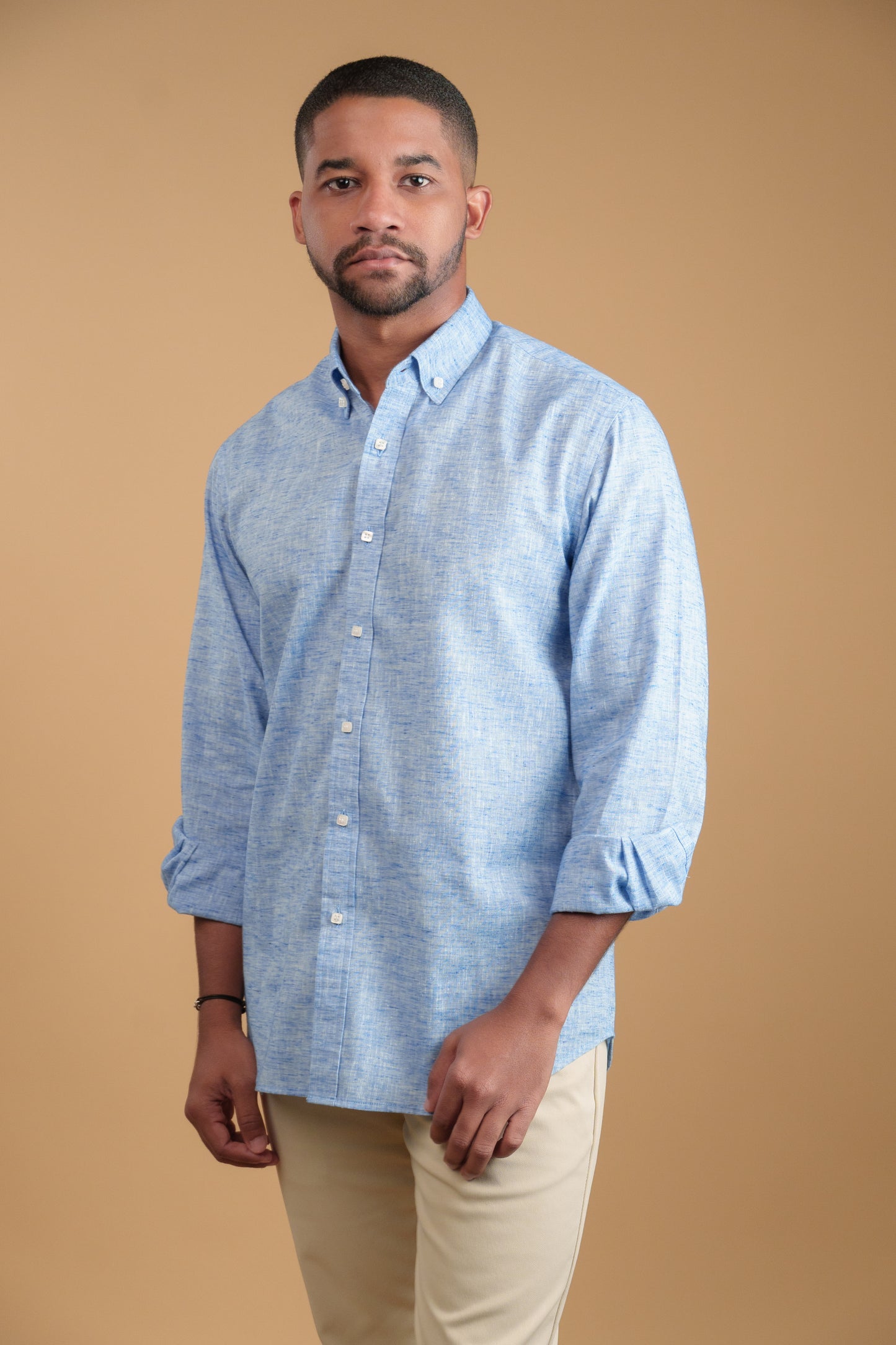 BLUE HEATHER LINEN-COTTON SHIRT