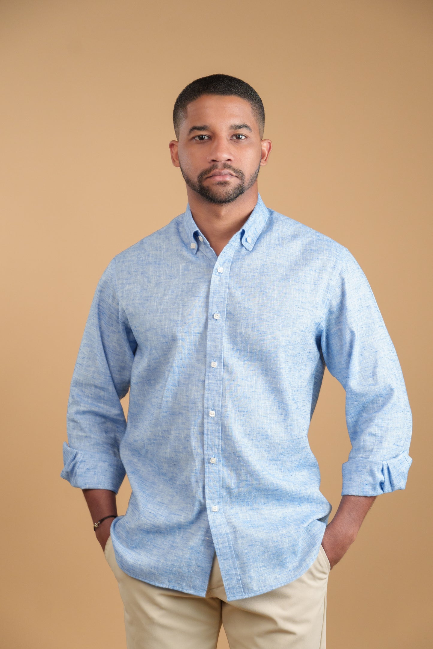 BLUE HEATHER LINEN-COTTON SHIRT