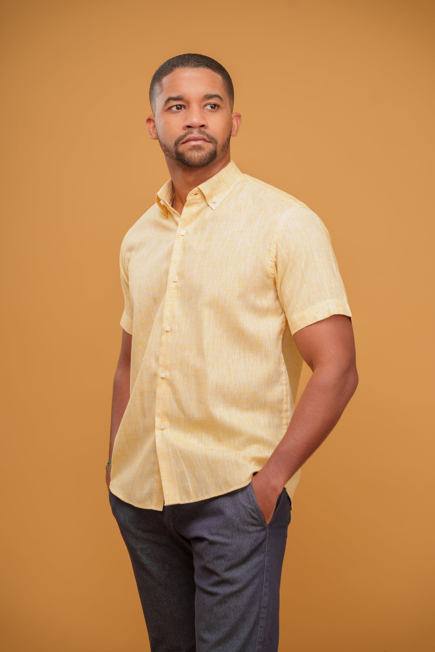 YELLOW LINEN-COTTON SHIRT