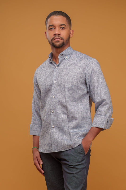GRAY HEATHER LINEN-COTTON SHIRT