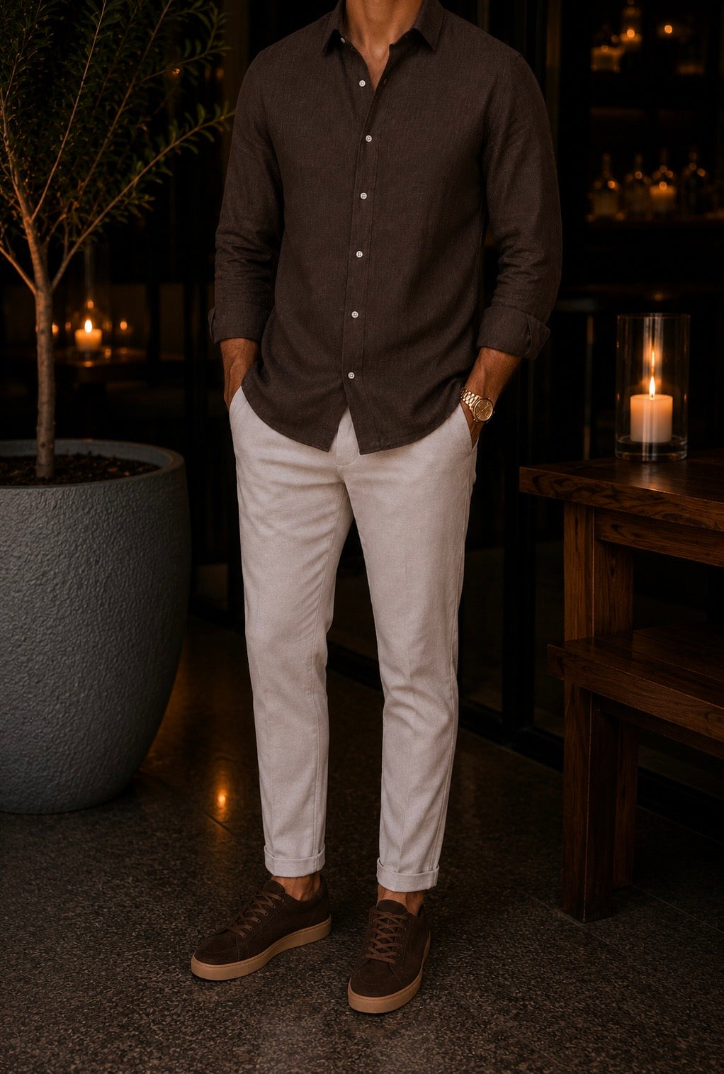 DARK BROWN 100% LINEN SHIRT