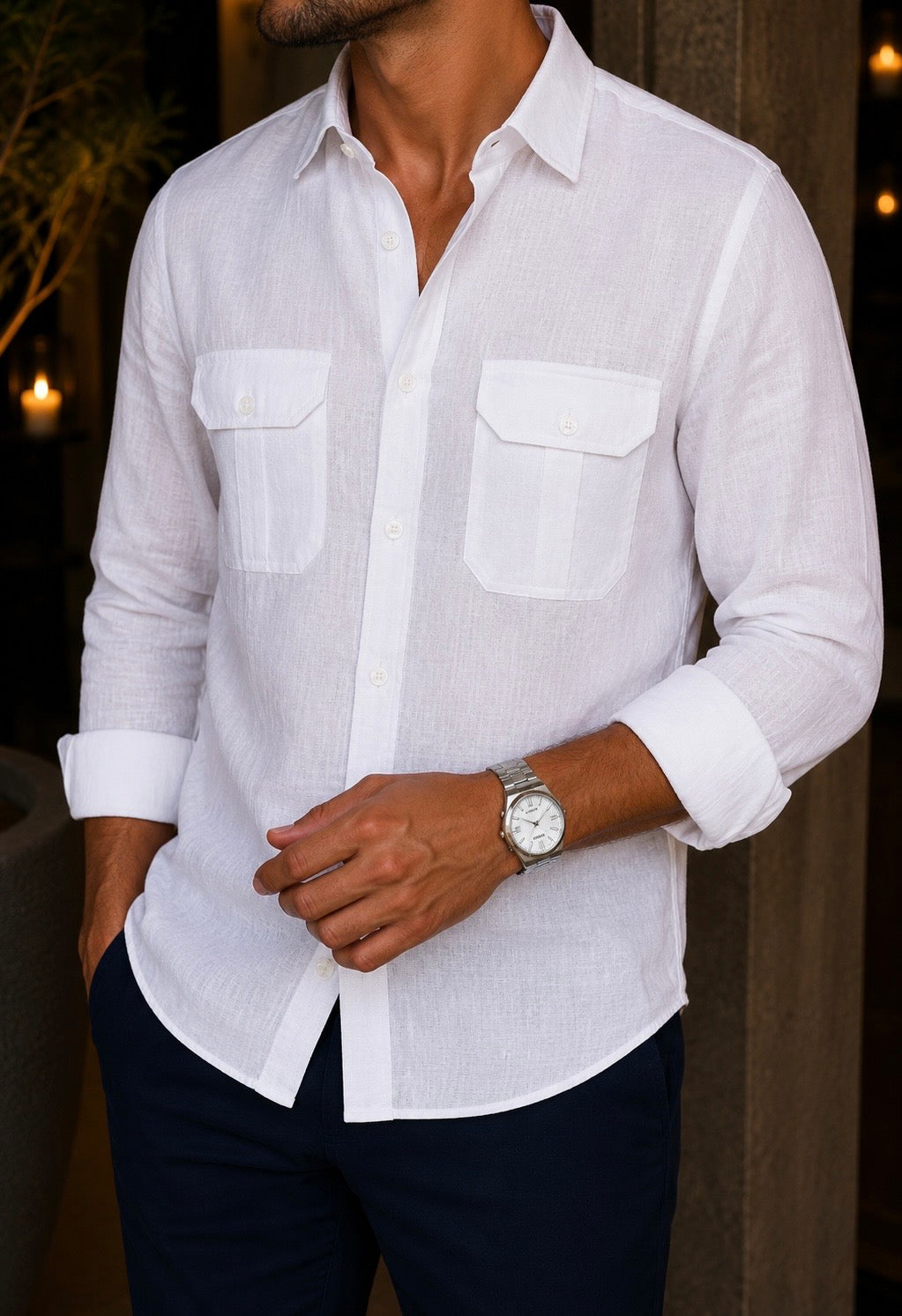 WHITE 100% LINEN SHIRT
