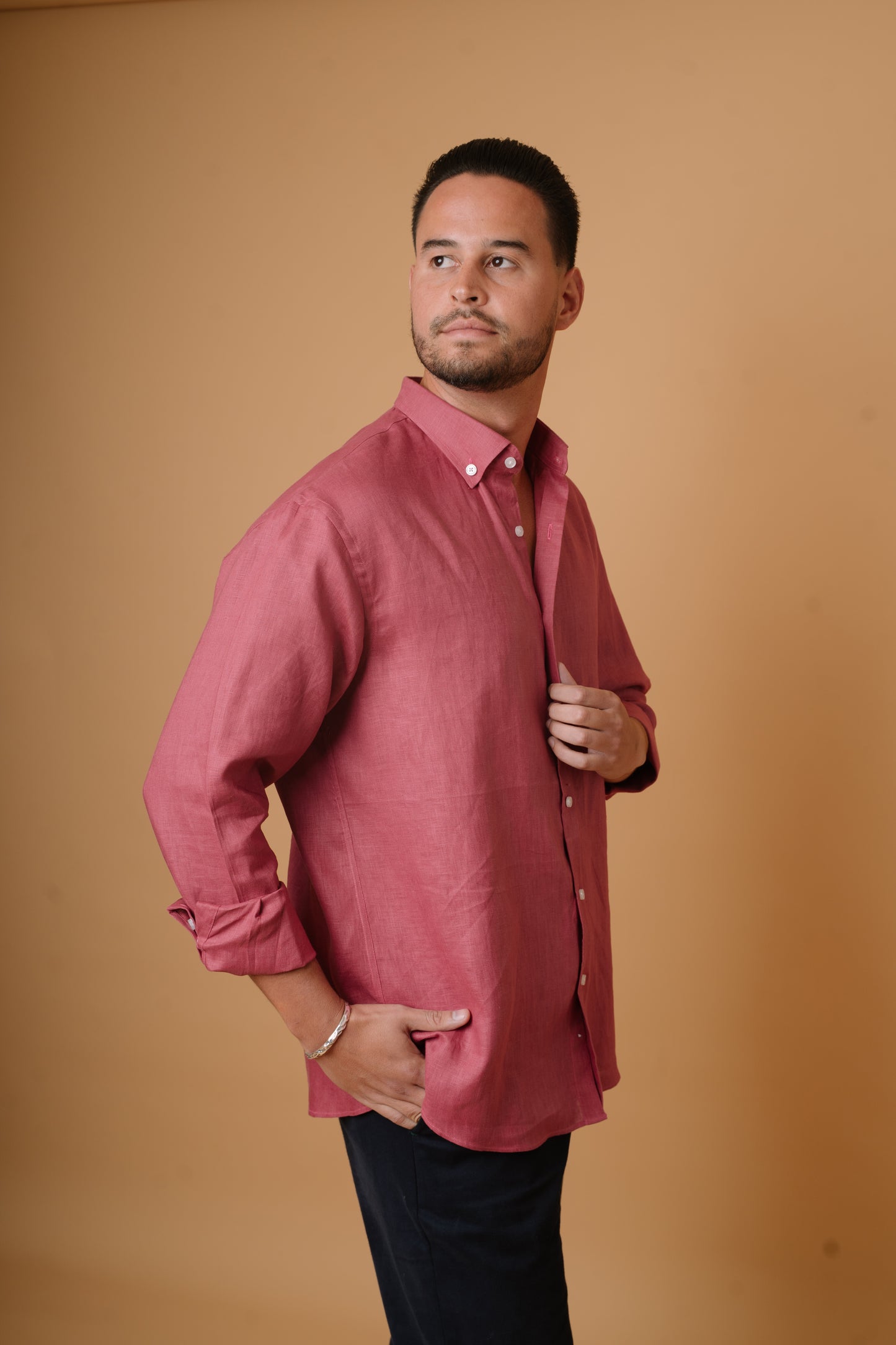 BRICK RED 100% LINEN SHIRT