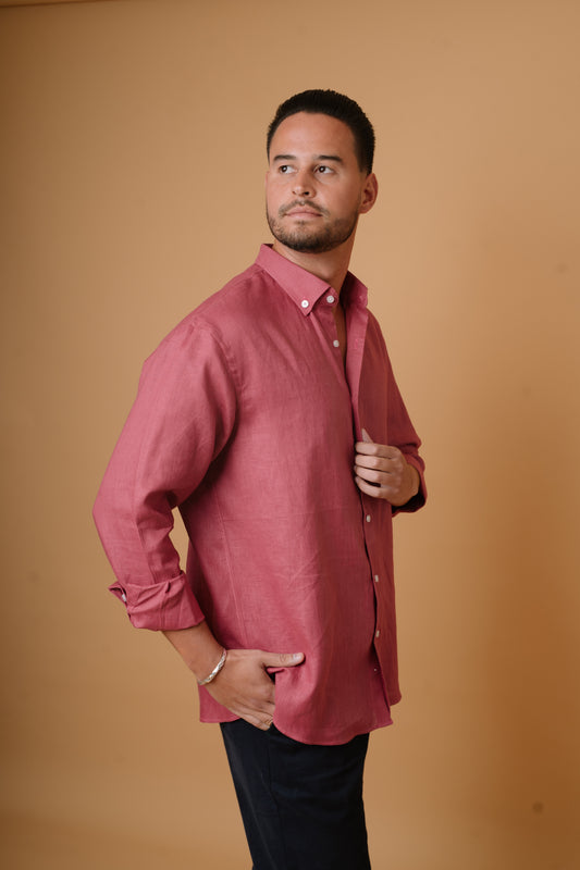 BRICK RED 100% LINEN SHIRT
