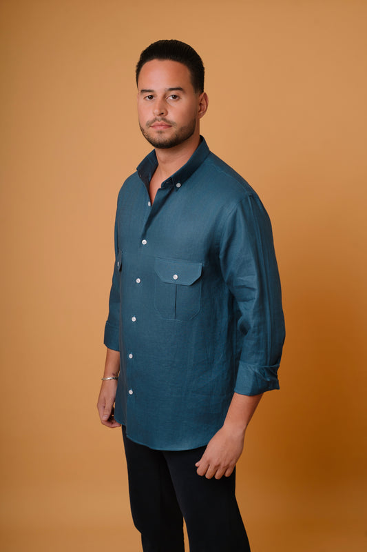 NAVY 100% LINEN SHIRT