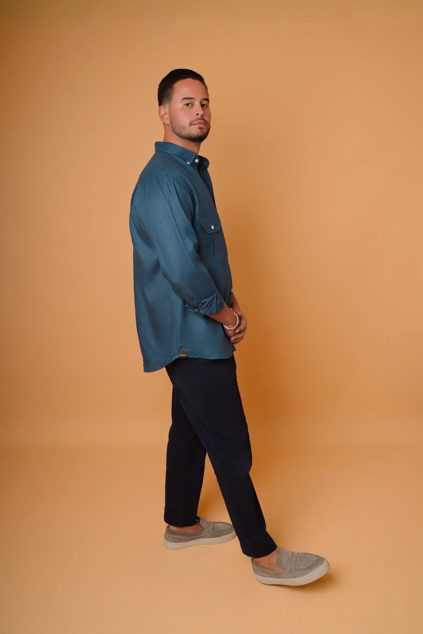NAVY 100% LINEN SHIRT