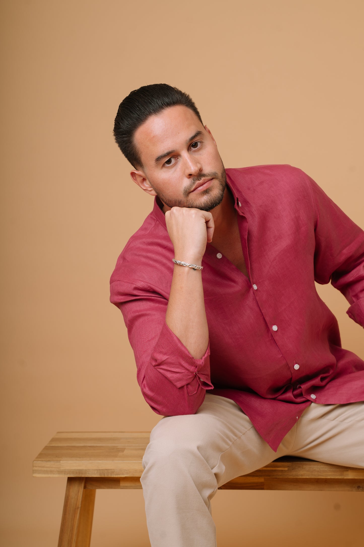 BRICK RED 100% LINEN SHIRT