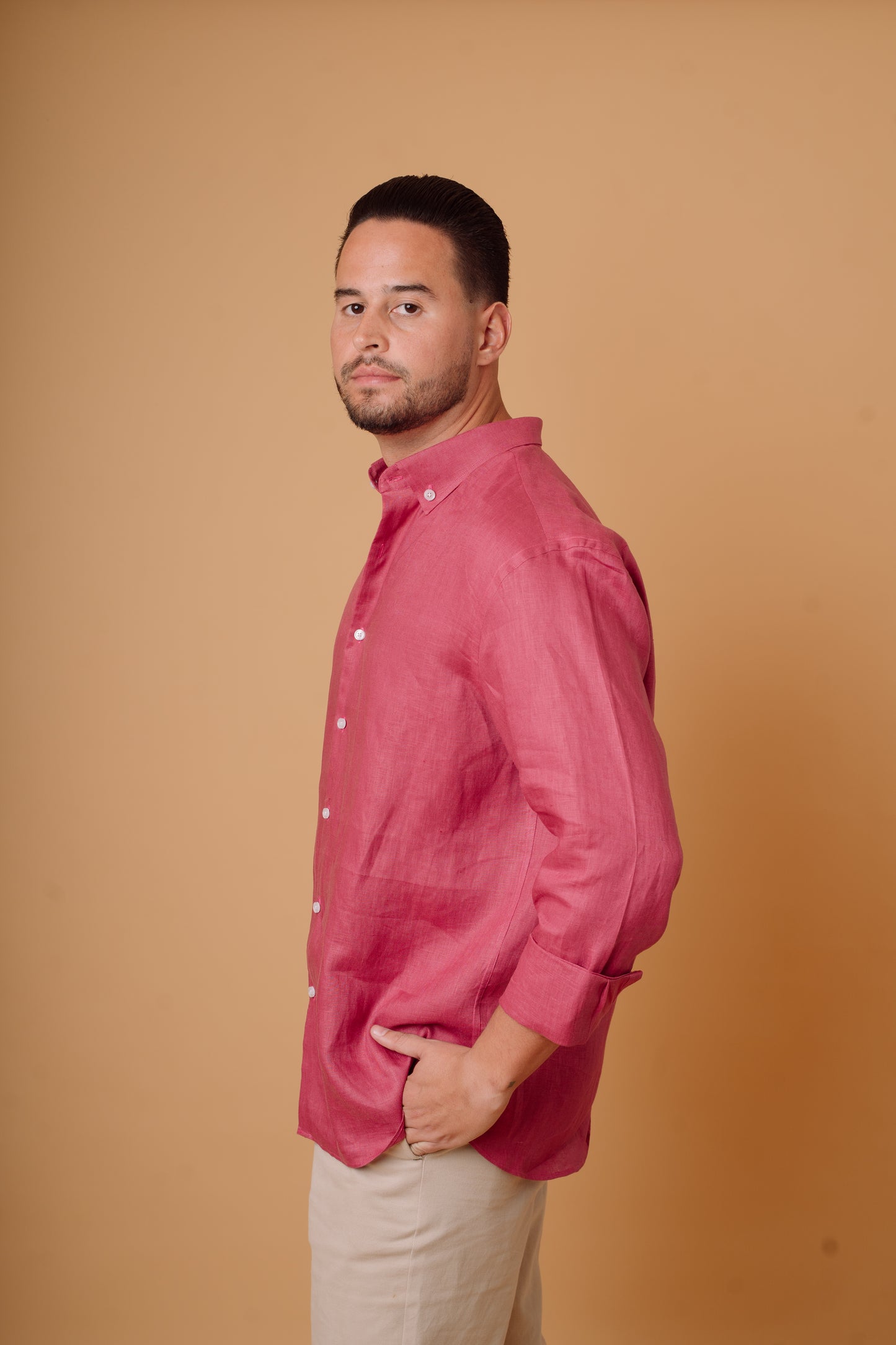 BRICK RED 100% LINEN SHIRT