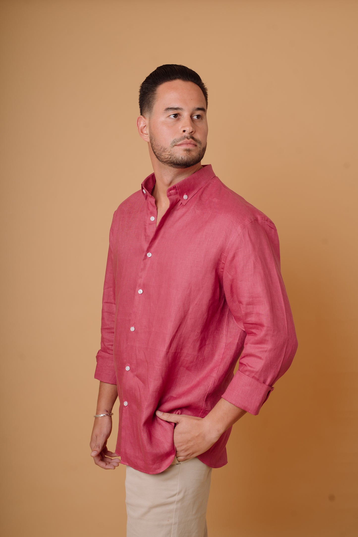 BRICK RED 100% LINEN SHIRT