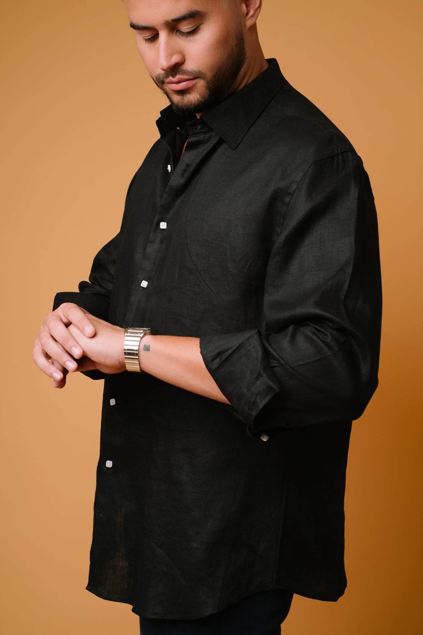 BLACK 100% LINEN SHIRT