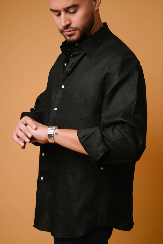 BLACK 100% LINEN SHIRT