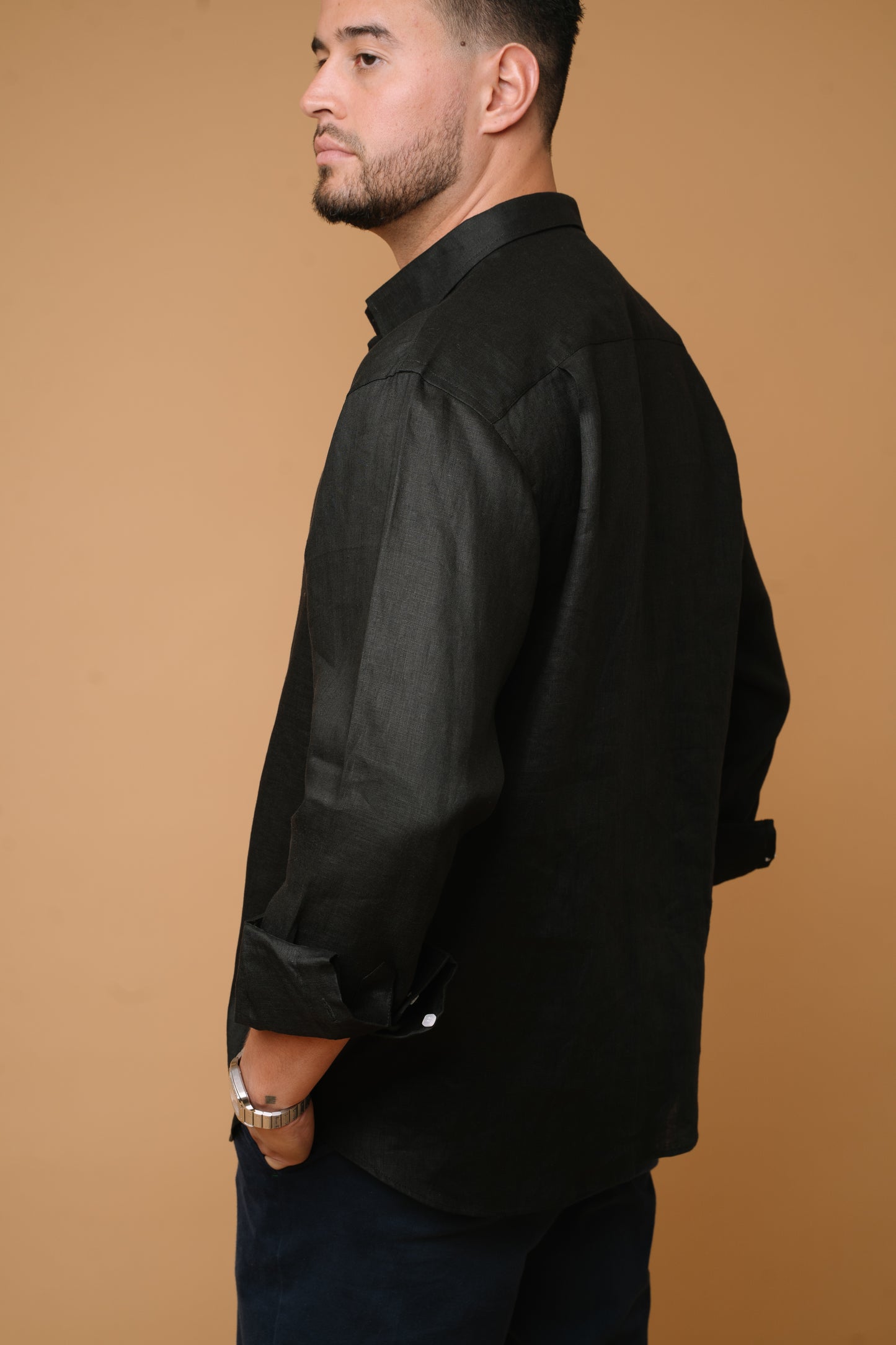 BLACK 100% LINEN SHIRT