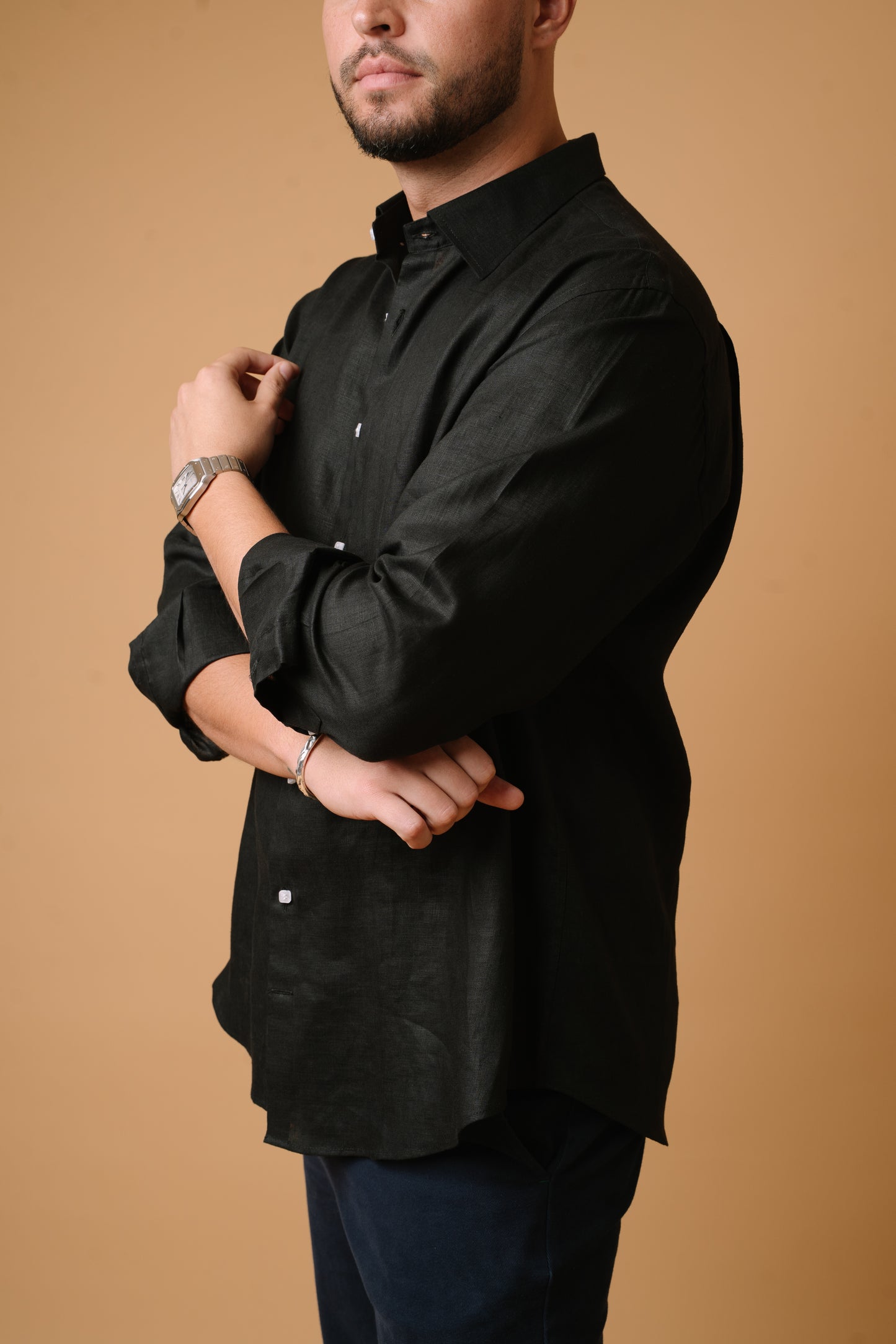 BLACK 100% LINEN SHIRT