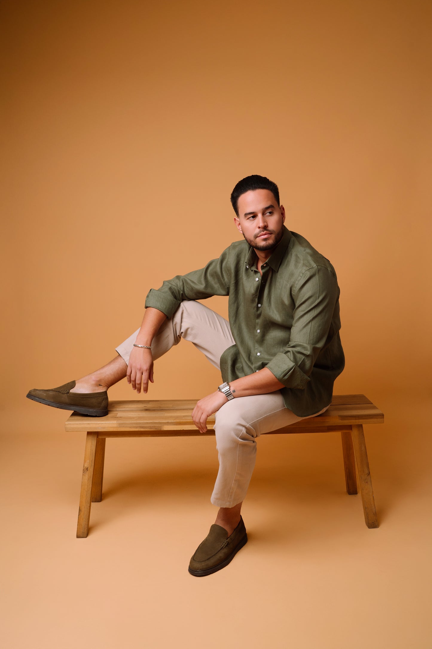 DARK GREEN 100% LINEN SHIRT