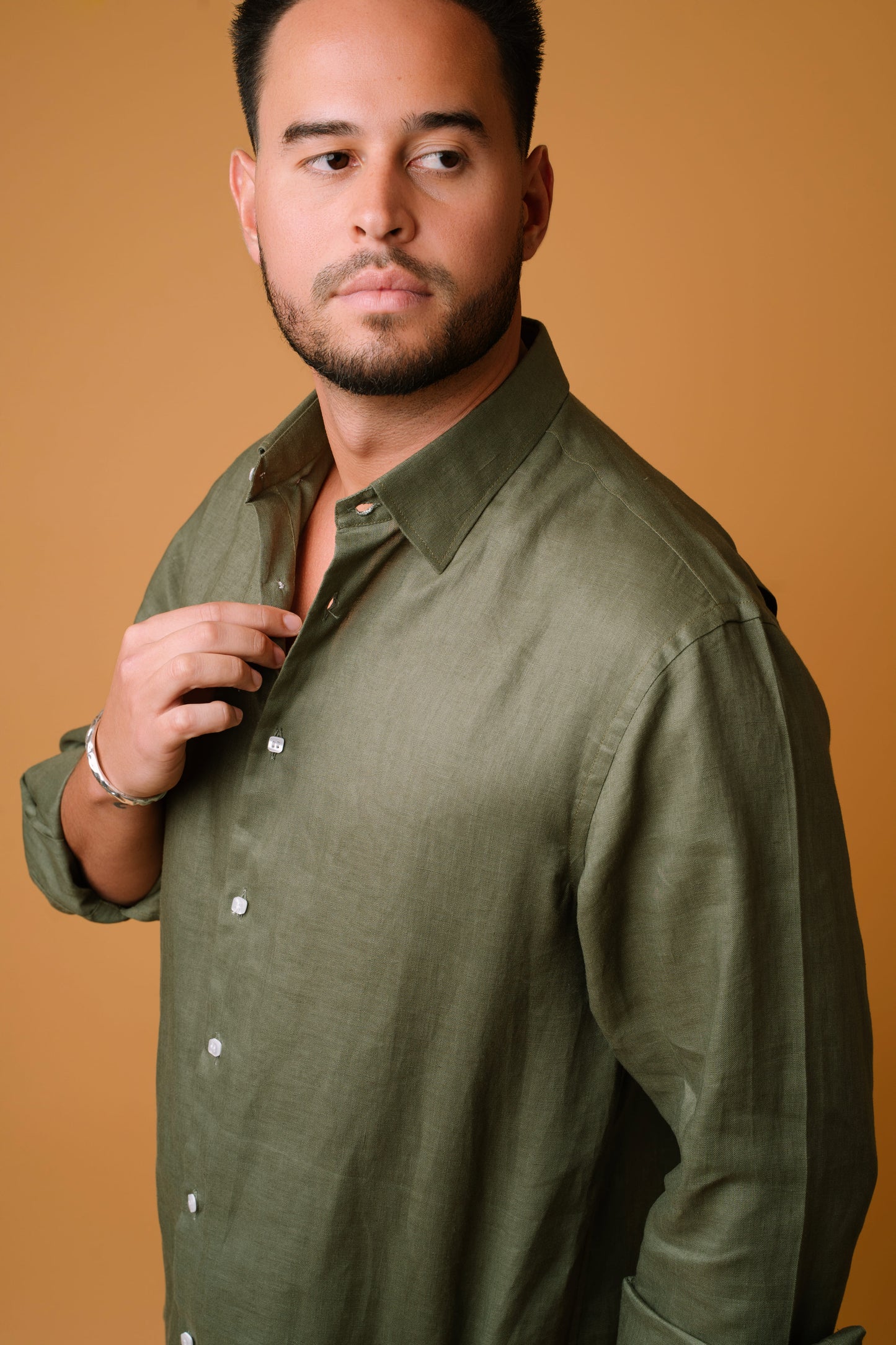 DARK GREEN 100% LINEN SHIRT