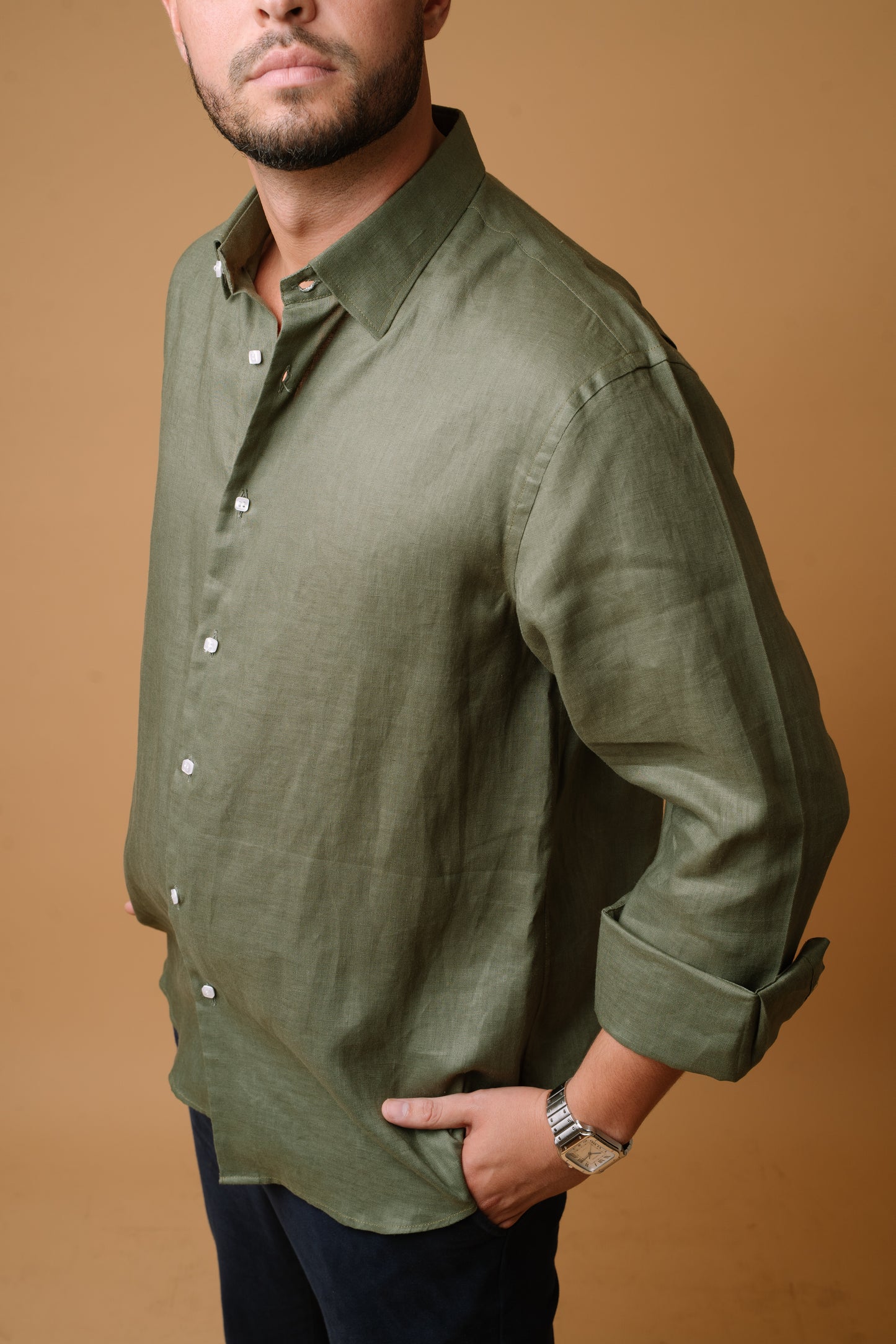 DARK GREEN 100% LINEN SHIRT